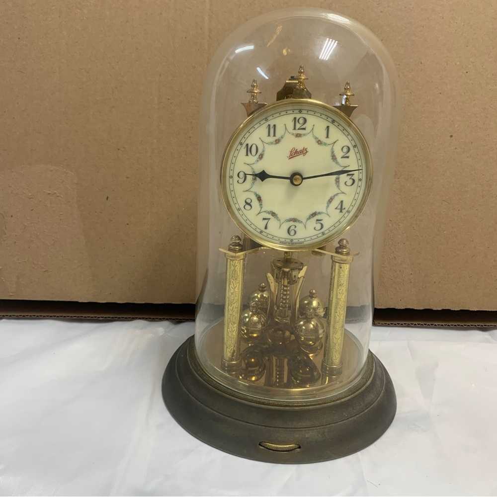 Schatz Anniversary Clock #49 PARTS REPAIR Glass Dome  Floral Design 400 Day